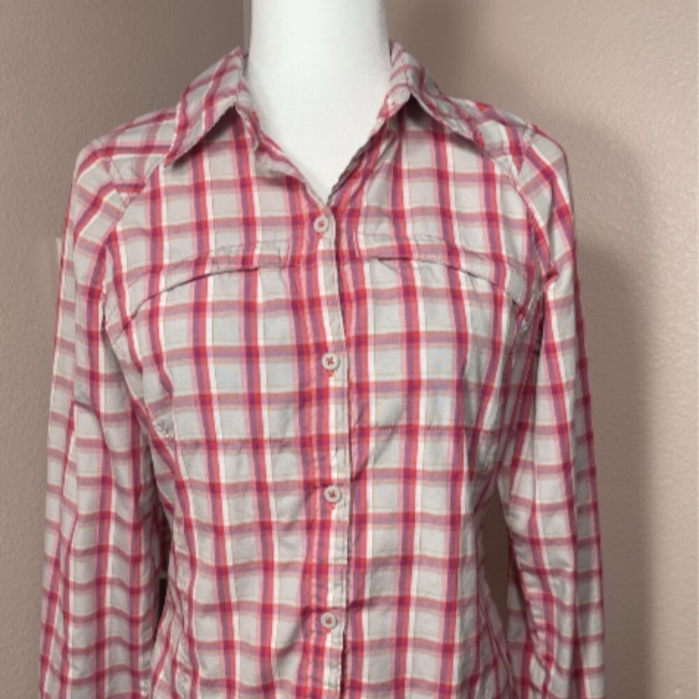 Columbia Women’s S Pink Plaid Long Sleeve Fishing Shirt Omni-Shade
